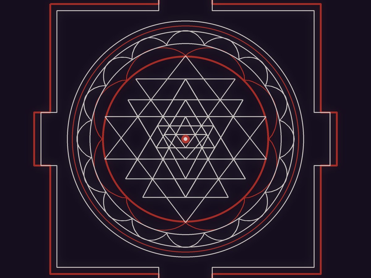 Shri-Yantra rouge et blanc sur fond nuit
