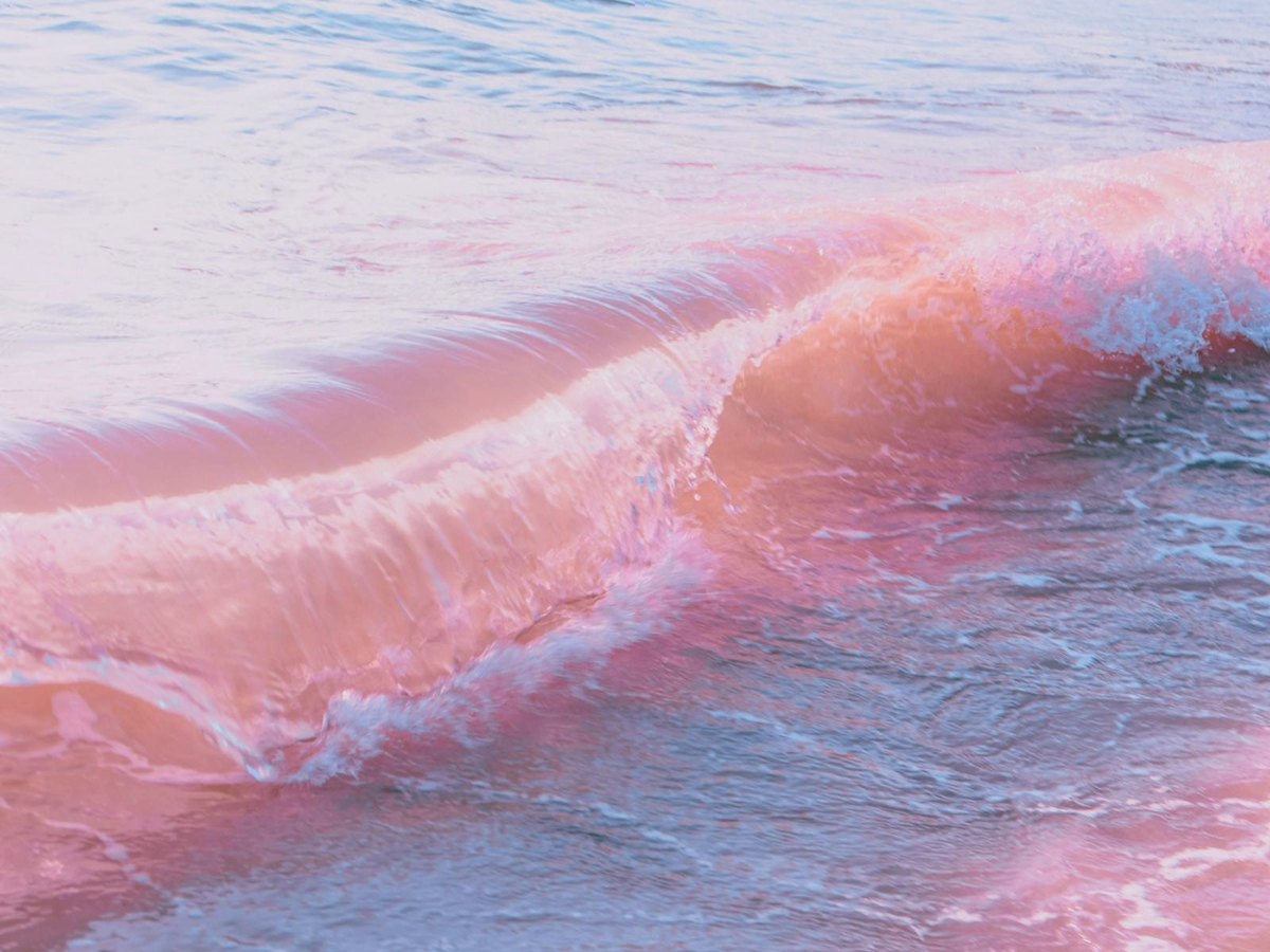 Une vague rose qui roule sur le sable