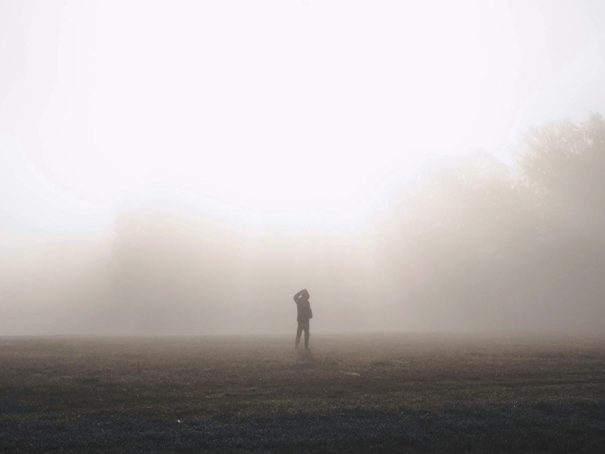 Une silhouette dans un champ de brume